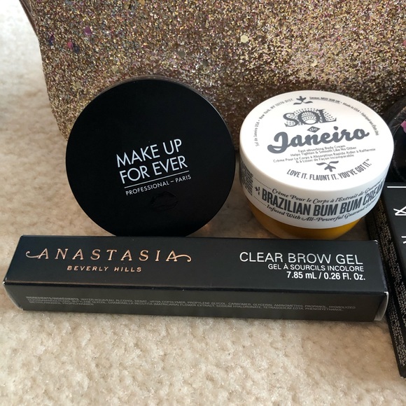 Gold Glitter Bag w/ Brand New Makeup - Picture 2 of 5